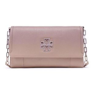 (SALE) Tory Burch Britten Foldover Crossbody Clutch (French Gray)